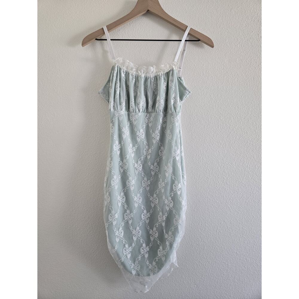 Cider Green Floral Lace Babydoll Dress SM Cottage Coquette Milkmaid Pastel Mint